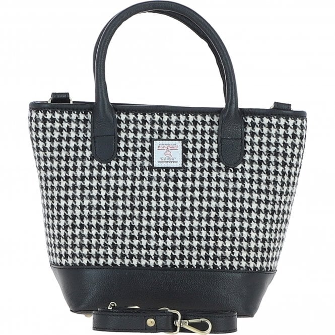Ashwood Leather & Harris Tweed® Cloth Large Grab Bag Black/White: TW-64-12-BW