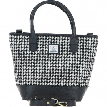 Ashwood Leather & Harris Tweed® Cloth Large Grab Bag Black/White: TW-64-12-BW