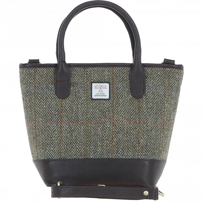 Ashwood Leather & Harris Tweed® Cloth Large Grab Bag Brown/Green: TW-64-09-BG