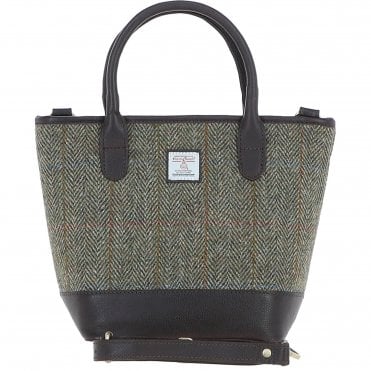 Ashwood Leather & Harris Tweed® Cloth Large Grab Bag Brown/Green: TW-64-09-BG