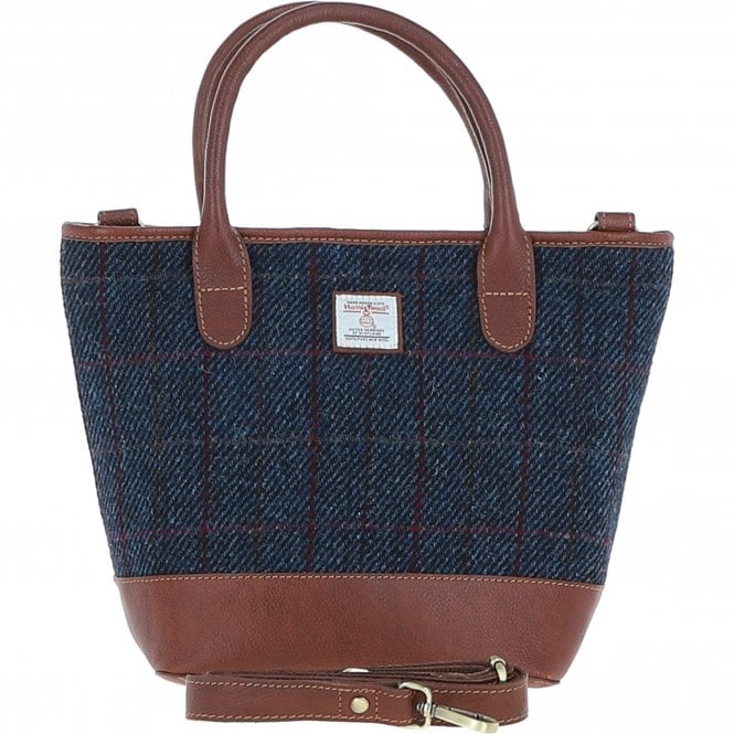 Ashwood Leather & Harris Tweed® Cloth Large Grab Bag Tan/Navy: TW-64-11-TN