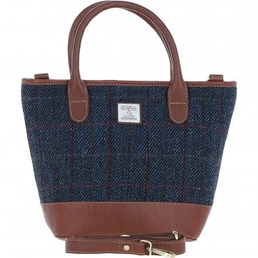 Ashwood Leather & Harris Tweed® Cloth Large Grab Bag Tan/Navy: TW-64-11-TN