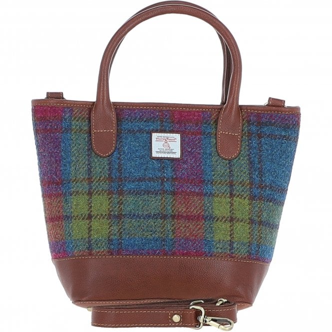 Ashwood Leather & Harris Tweed® Cloth Large Grab Bag Tan/Purple: TW-64-13-TP