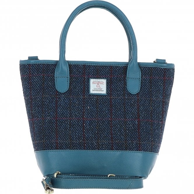 Ashwood Leather & Harris Tweed® Cloth Large Grab Bag Teal/Navy: TW-64-16-TN