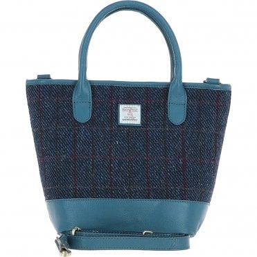 Ashwood Leather & Harris Tweed® Cloth Large Grab Bag Teal/Navy: TW-64-16-TN