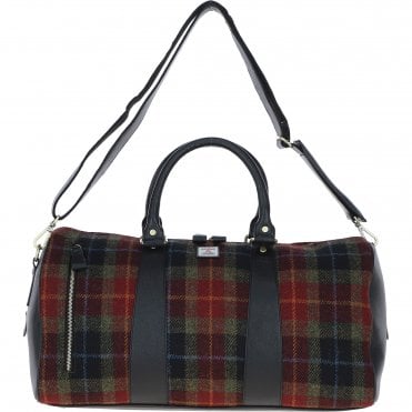 Ashwood Leather & Harris Tweed® Cloth Large Holdall Black/Green/Red: TW-47-07-BR