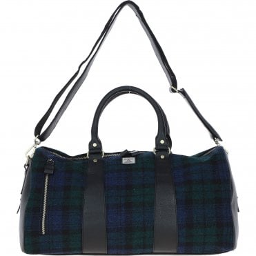 Ashwood Leather & Harris Tweed® Cloth Large Holdall Black/Watch: TW-47-03-BW