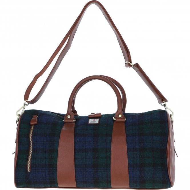 Ashwood Leather & Harris Tweed® Cloth Large Holdall Tan/Watch: TW-47-04-TW