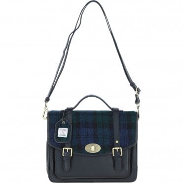 Ashwood Leather & Harris Tweed® Cloth Large Satchel Bag with Twist Lock Black/Watch: TW-35-03-BW