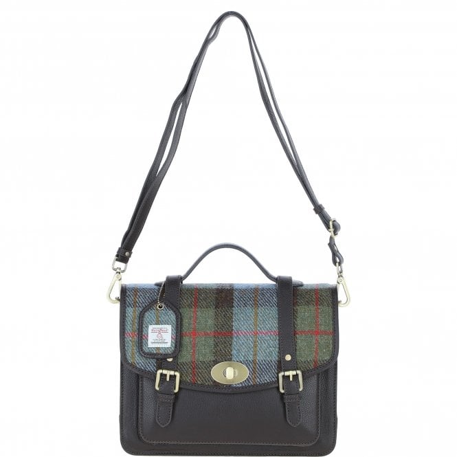 Ashwood Leather & Harris Tweed® Cloth Large Satchel Bag with Twist Lock Brown/Mcload: TW-35-01-BM