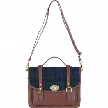 Ashwood Leather & Harris Tweed® Cloth Large Satchel Bag with Twist Lock Tan/Watch: TW-35-04-TW