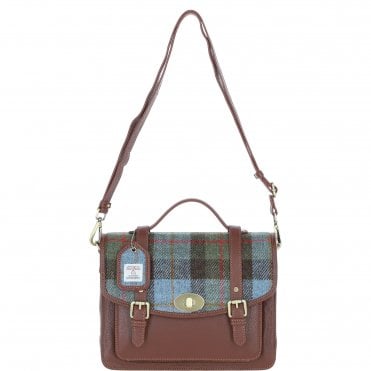 Ashwood Leather & Harris Tweed® Cloth Large Satchel Bag with Twist Lock Tann/Mcload: TW-35-02-TM