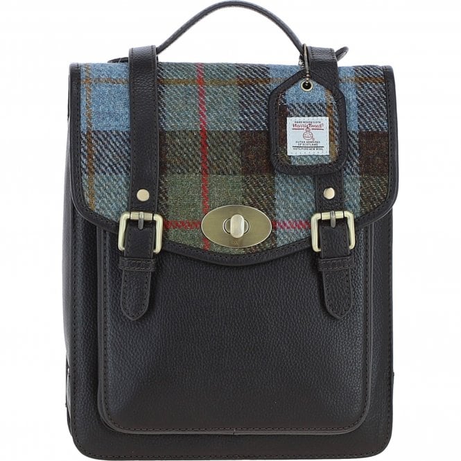 Ashwood Leather & Harris Tweed® Cloth Medium Backpack with Twist Lock Brown/Mcload: TW-37-01-BM