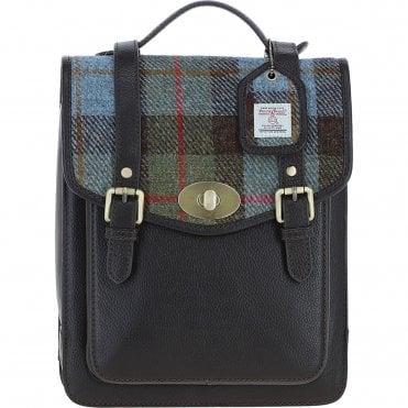 Ashwood Leather & Harris Tweed® Cloth Medium Backpack with Twist Lock Brown/Mcload: TW-37-01-BM