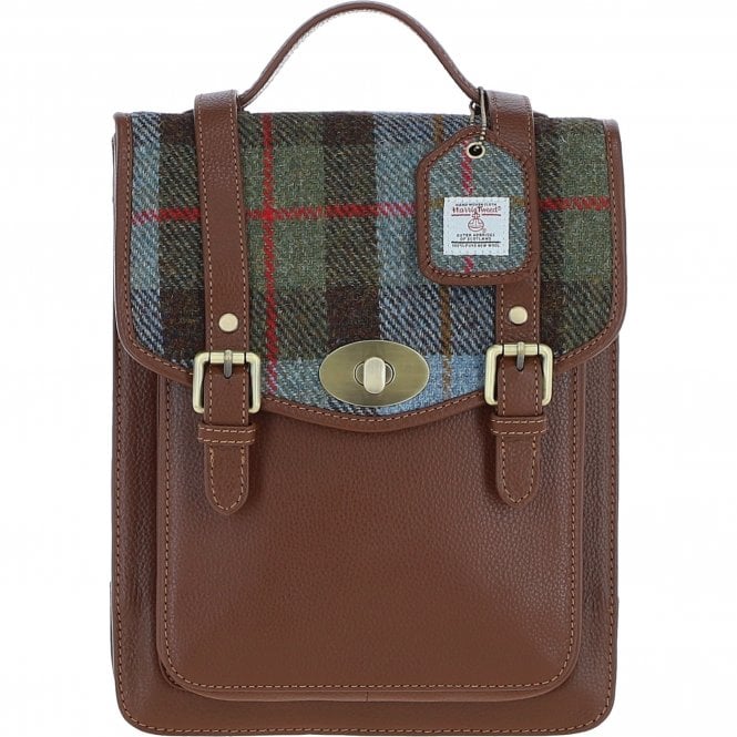 Ashwood Leather & Harris Tweed® Cloth Medium Backpack with Twist Lock Tan/Mcload: TW-37-02-TM
