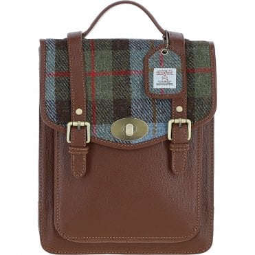 Ashwood Leather & Harris Tweed® Cloth Medium Backpack with Twist Lock Tan/Mcload: TW-37-02-TM