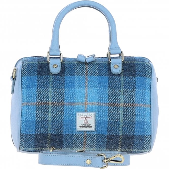 Ashwood Leather & Harris Tweed® Cloth Medium Barrel Bag Blue/Lt-Blue: TW-62-19-bb