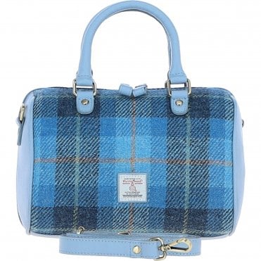 Ashwood Leather & Harris Tweed® Cloth Medium Barrel Bag Blue/Lt-Blue: TW-62-19-bb