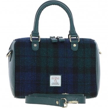 Ashwood Leather & Harris Tweed® Cloth Medium Barrel Bag Green/Watch: TW-62-18-GW