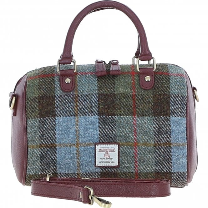 Ashwood Leather & Harris Tweed® Cloth Medium Barrel Bag Wine/Mcload: TW-62-17-WM