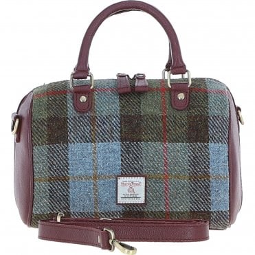 Ashwood Leather & Harris Tweed® Cloth Medium Barrel Bag Wine/Mcload: TW-62-17-WM