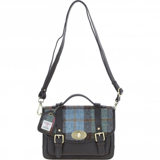 Ashwood Leather & Harris Tweed® Cloth Medium Satchel Bag with Twist Lock Brown/Mcload: TW-34-01-BM