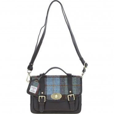 Ashwood Leather & Harris Tweed® Cloth Medium Satchel Bag with Twist Lock Brown/Mcload: TW-34-01-BM