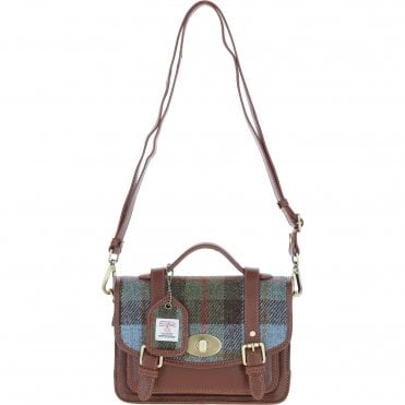Ashwood Leather & Harris Tweed® Cloth Medium Satchel Bag with Twist Lock Tan/Mcload: TW-34-02-TM