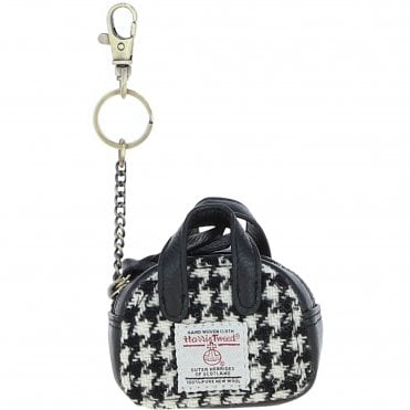 Ashwood Leather & Harris Tweed® Cloth Micro Handbag Keychain Black/White: TW-50-12-BW