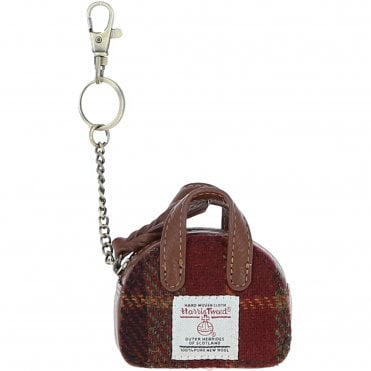 Ashwood Leather & Harris Tweed® Cloth Micro Handbag Keychain Tan/Green/Red: TW-50-08-TR