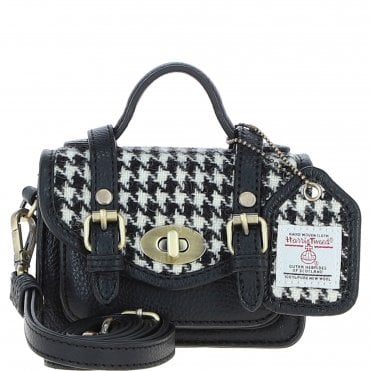 Ashwood Leather & Harris Tweed® Cloth Micro Satchel Bag with Twist Lock Black/White:TW-36-12-BW
