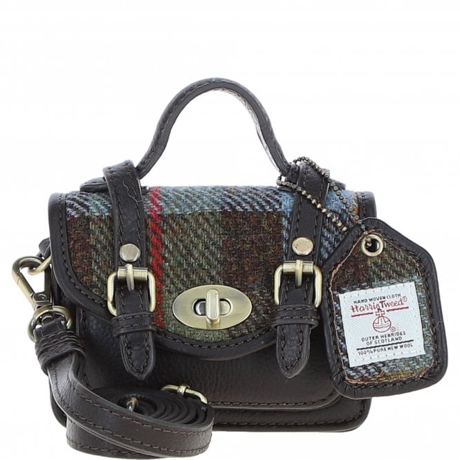 Ashwood Leather & Harris Tweed® Cloth Micro Satchel Bag with Twist Lock Brown/McLoad:TW-36-01-BM