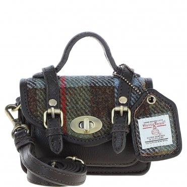 Ashwood Leather & Harris Tweed® Cloth Micro Satchel Bag with Twist Lock Brown/McLoad:TW-36-01-BM