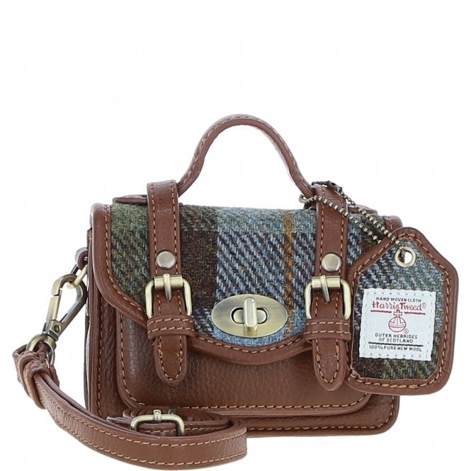 Ashwood Leather & Harris Tweed® Cloth Micro Satchel Bag with Twist Lock Tan/McLoad:TW-36-01-BM 02-TM