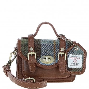 Ashwood Leather & Harris Tweed® Cloth Micro Satchel Bag with Twist Lock Tan/McLoad:TW-36-01-BM 02-TM