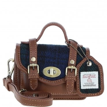 Ashwood Leather & Harris Tweed® Cloth Micro Satchel Bag with Twist Lock Tan/Watch:TW-36-04-TW