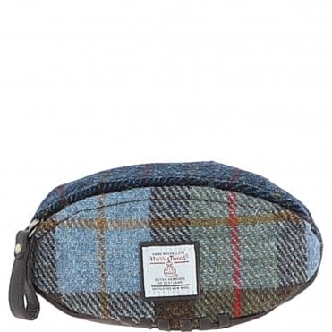 Ashwood Leather & Harris Tweed® Cloth Mini Rugby Washbag Brown/Mix: TW-81-22-BM