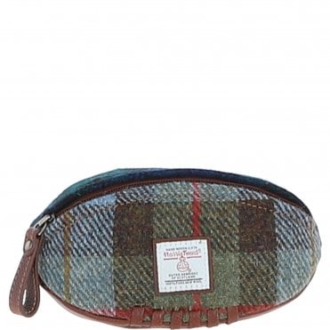Ashwood Leather & Harris Tweed® Cloth Mini Rugby Washbag Tan/Mix: TW-81-21-TM