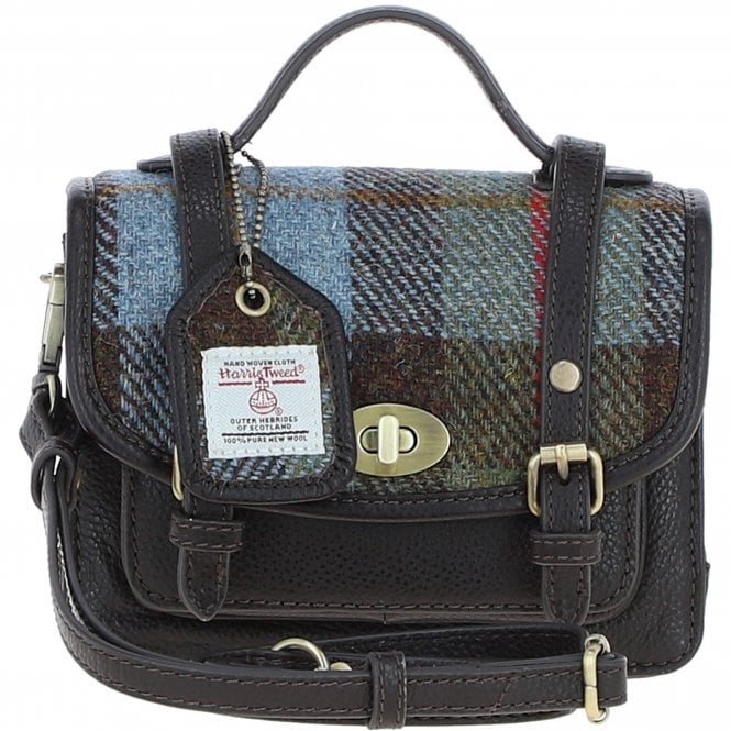 Ashwood Leather & Harris Tweed® Cloth Mini Satchel Bag with Twist Lock Brown/Mcload: TW-32-01-BM