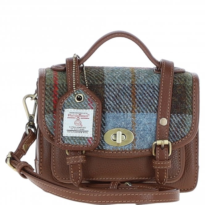 Ashwood Leather & Harris Tweed® Cloth Mini Satchel Bag with Twist Lock Tan/Mcload: TW-32-02-TM