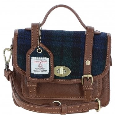 Ashwood Leather & Harris Tweed® Cloth Mini Satchel Bag with Twist Lock Tan/Watch: TW-32-04-TW