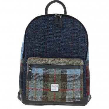 Ashwood Leather & Harris Tweed® Cloth Multi Colour Backpack Black/Mix: TW-83-23-BM