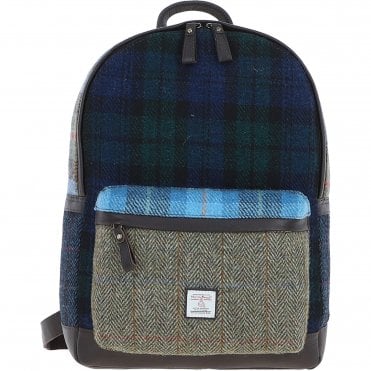 Ashwood Leather & Harris Tweed® Cloth Multi Colour Backpack Brown/Mix: TW-83-22-BM