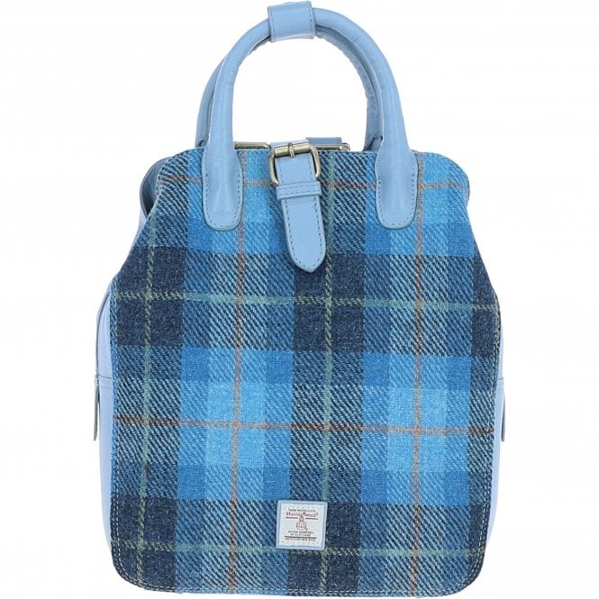 Ashwood Leather & Harris Tweed® Cloth Multi-Pocket Backpack Baby-blue/Blue: TW-66-19-BB