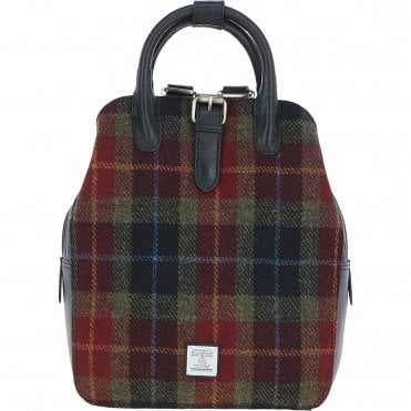 Ashwood Leather & Harris Tweed® Cloth Multi-Pocket Backpack Black/Green/Red: TW-66-07-BR