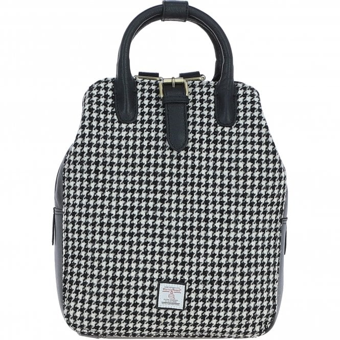 Ashwood Leather & Harris Tweed® Cloth Multi-Pocket Backpack Black/White: TW-66-12-BW