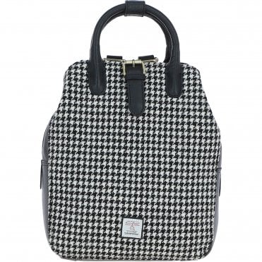 Ashwood Leather & Harris Tweed® Cloth Multi-Pocket Backpack Black/White: TW-66-12-BW