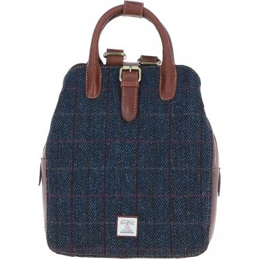 Ashwood Leather & Harris Tweed® Cloth Multi-Pocket Backpack Tan/Navy: TW-66-11-TN