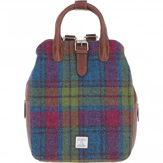 Ashwood Leather & Harris Tweed® Cloth Multi-Pocket Backpack Tan/Purple: TW-66-13-TP