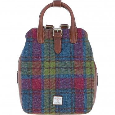 Ashwood Leather & Harris Tweed® Cloth Multi-Pocket Backpack Tan/Purple: TW-66-13-TP